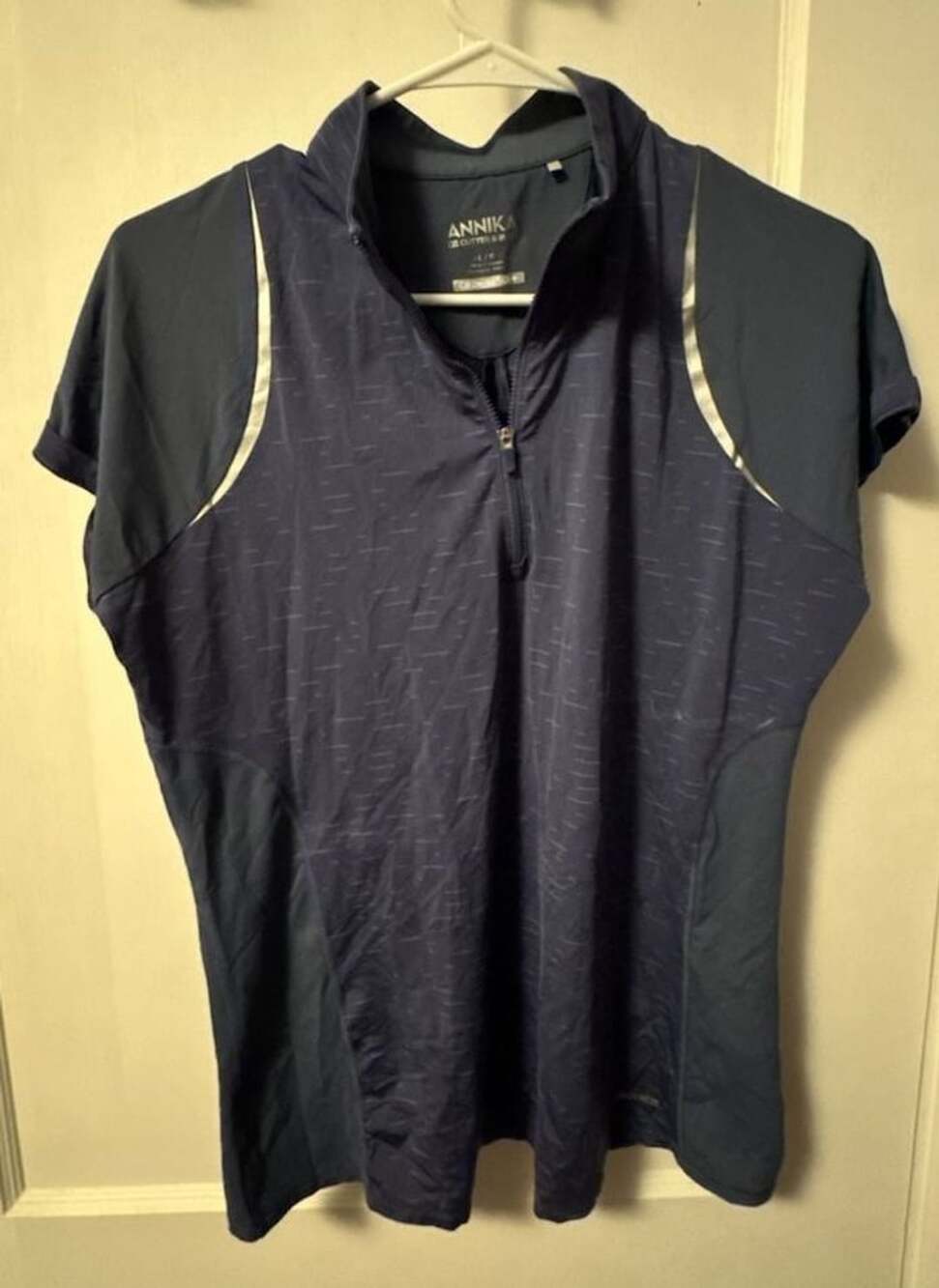 Annika Cutter & Buck Elite Contour Mock Size L Blue Zip Golf Polo